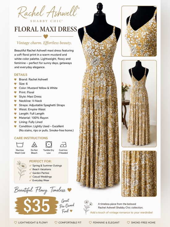 Rachel Ashwell Dresses & Skirts - Rachel Ashwell Mustard Yellow & White Floral Maxi Dress